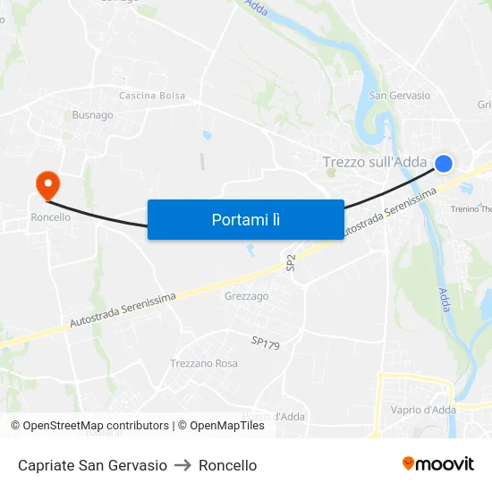 Capriate San Gervasio to Roncello map