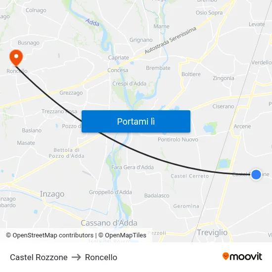 Castel Rozzone to Roncello map