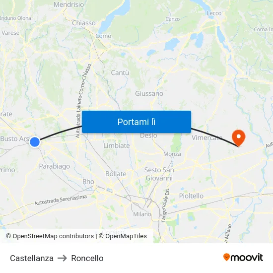 Castellanza to Roncello map