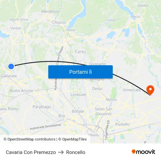 Cavaria Con Premezzo to Roncello map