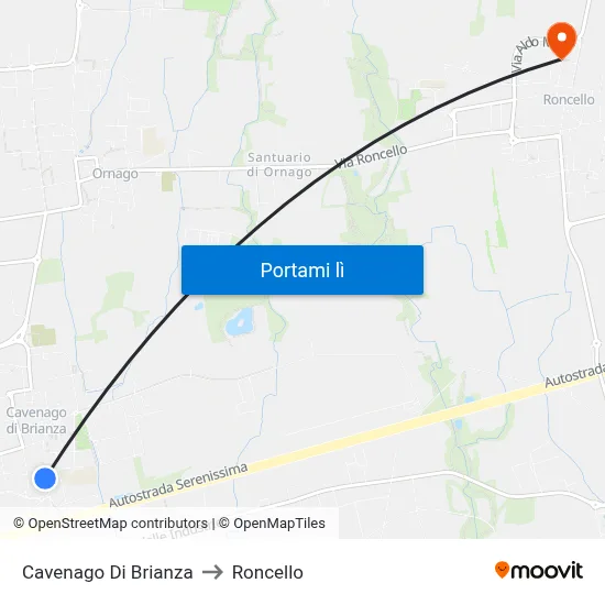 Cavenago Di Brianza to Roncello map