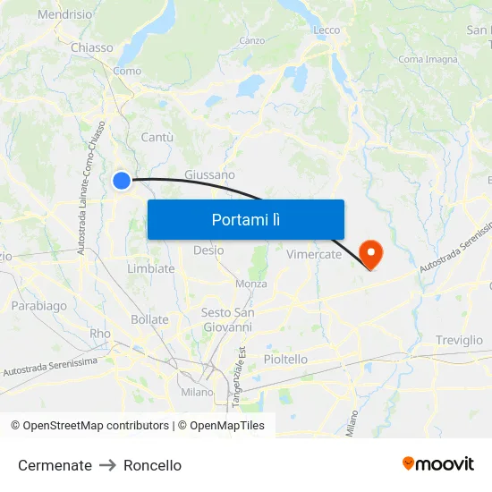 Cermenate to Roncello map