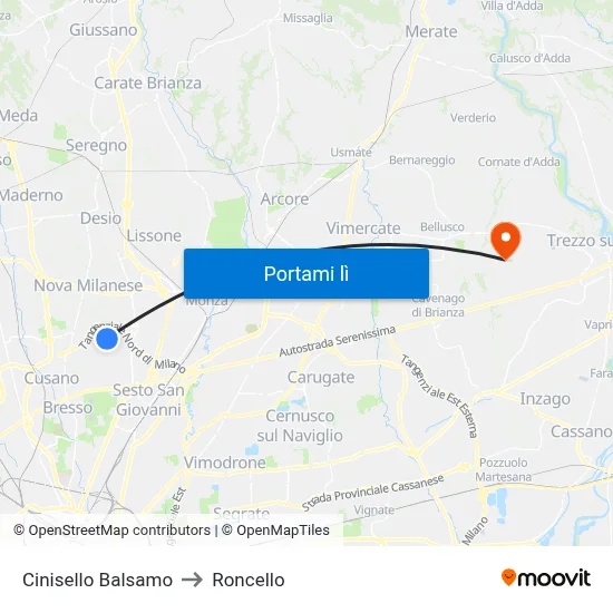 Cinisello Balsamo to Roncello map