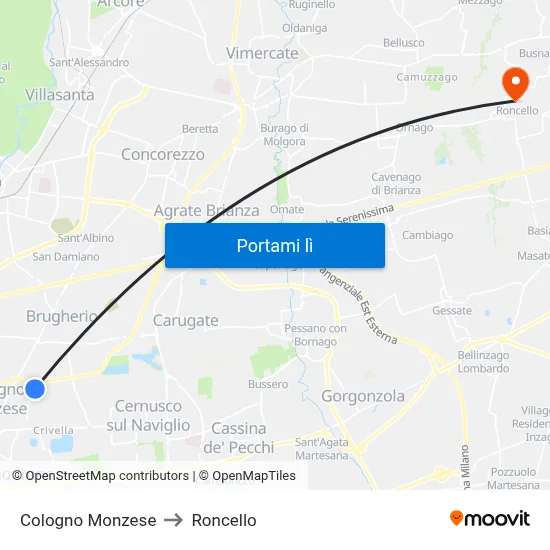 Cologno Monzese to Roncello map