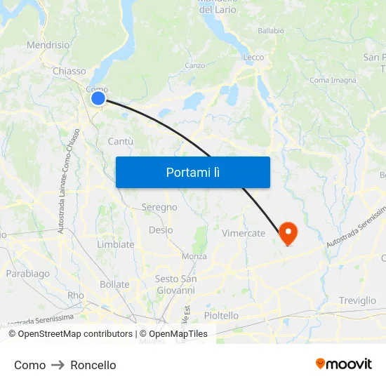 Como to Roncello map