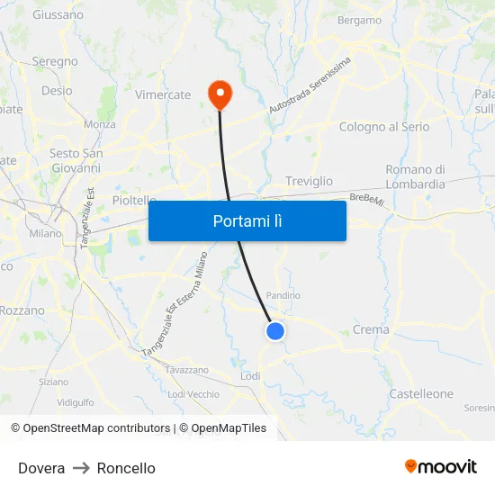 Dovera to Roncello map