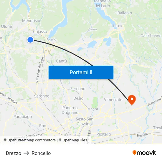 Drezzo to Roncello map