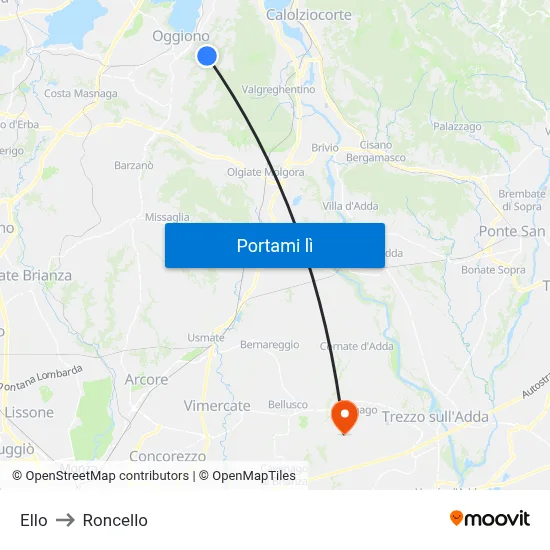 Ello to Roncello map