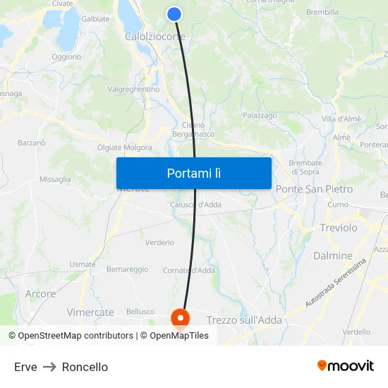 Erve to Roncello map