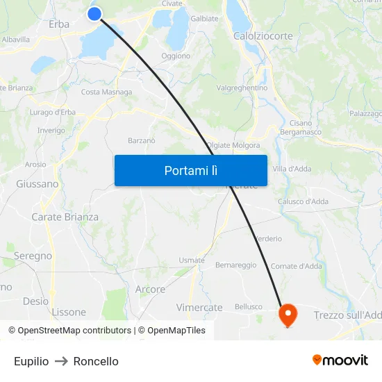 Eupilio to Roncello map
