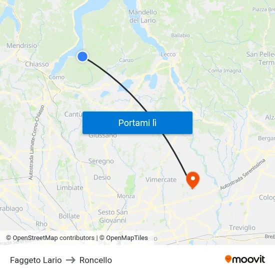 Faggeto Lario to Roncello map