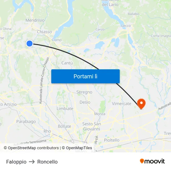 Faloppio to Roncello map