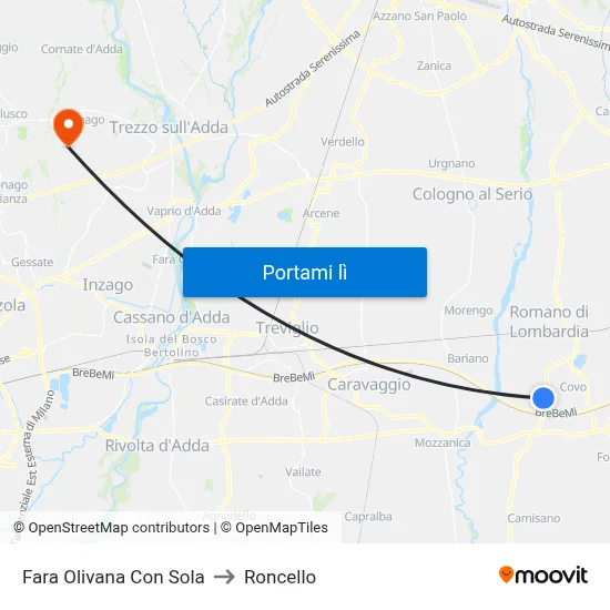 Fara Olivana Con Sola to Roncello map