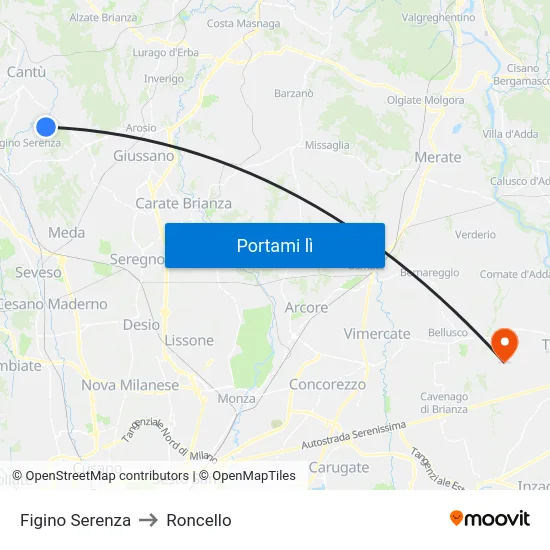 Figino Serenza to Roncello map