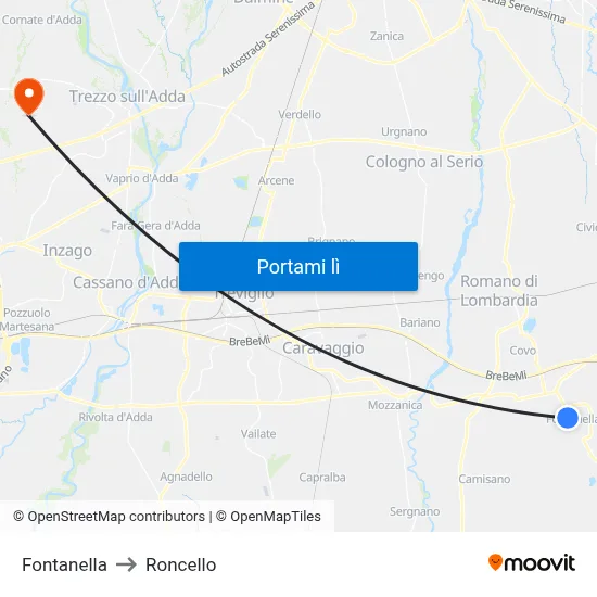 Fontanella to Roncello map