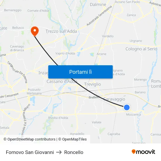 Fornovo San Giovanni to Roncello map