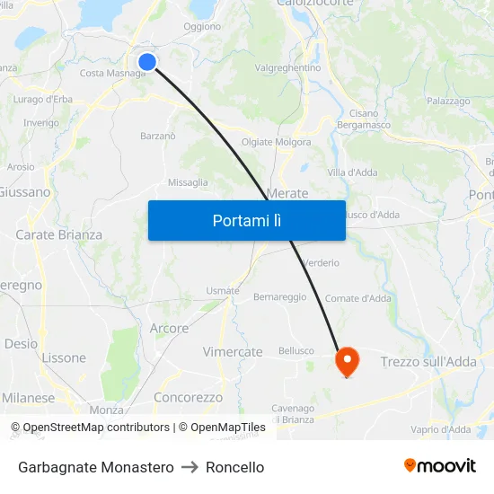 Garbagnate Monastero to Roncello map