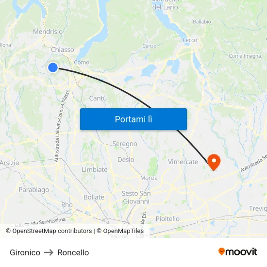 Gironico to Roncello map