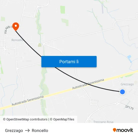 Grezzago to Roncello map
