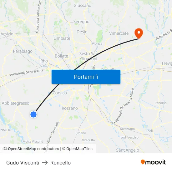 Gudo Visconti to Roncello map