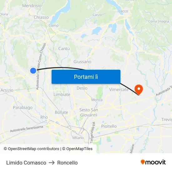 Limido Comasco to Roncello map