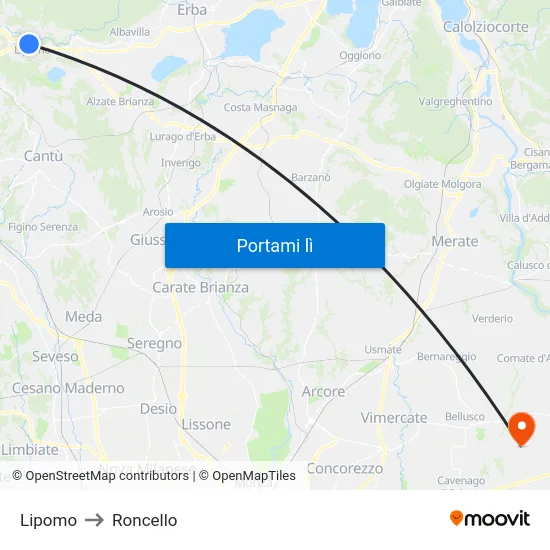 Lipomo to Roncello map