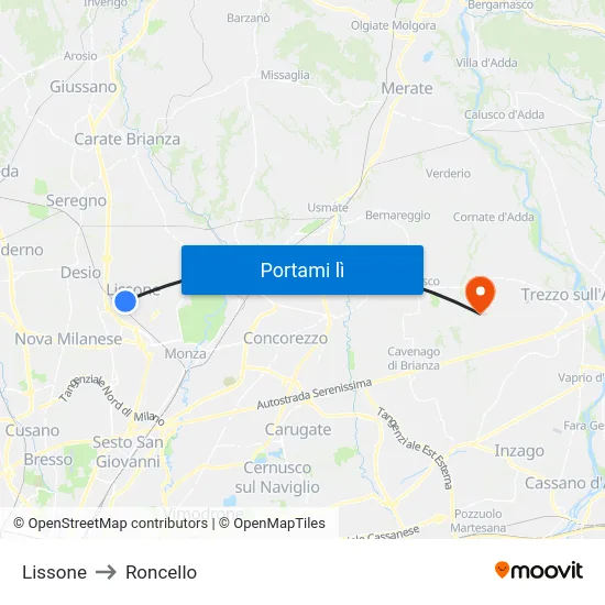 Lissone to Roncello map