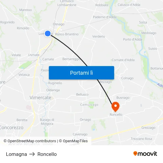 Lomagna to Roncello map