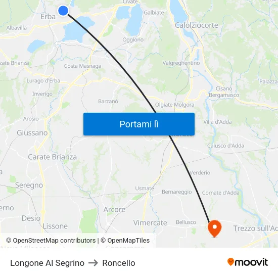 Longone Al Segrino to Roncello map