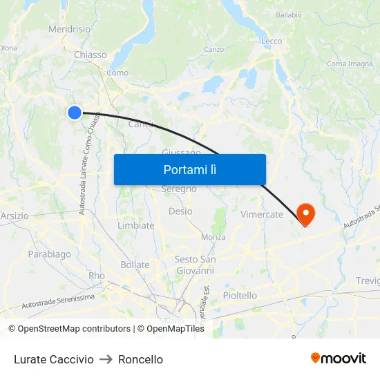 Lurate Caccivio to Roncello map