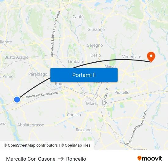 Marcallo Con Casone to Roncello map