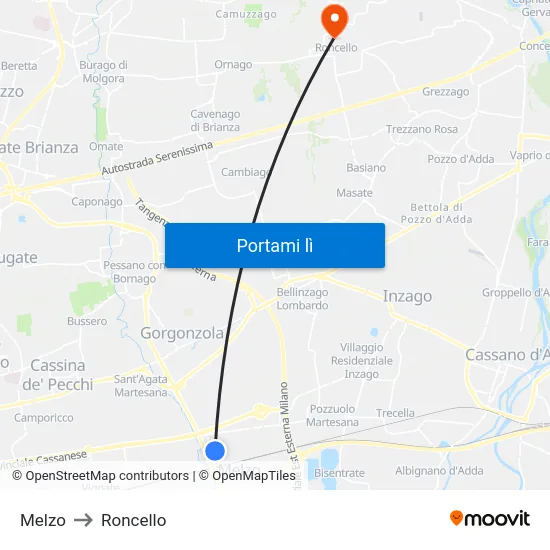 Melzo to Roncello map