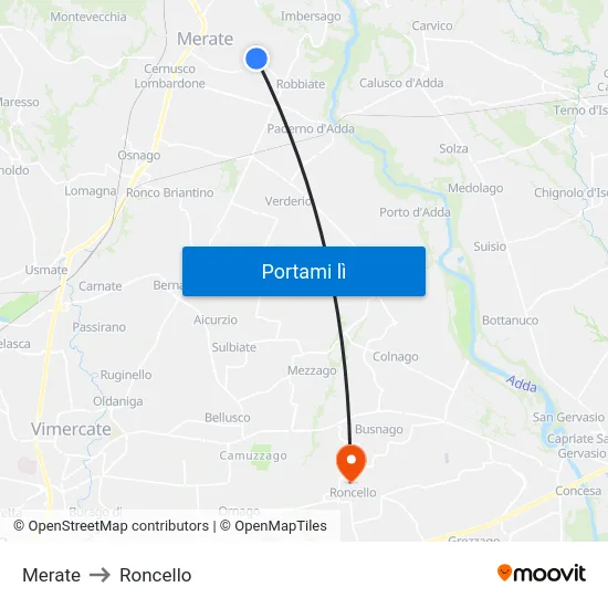 Merate to Roncello map