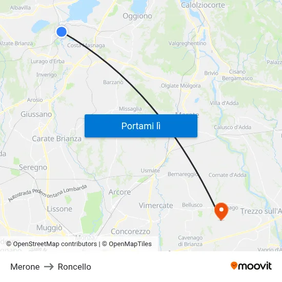Merone to Roncello map