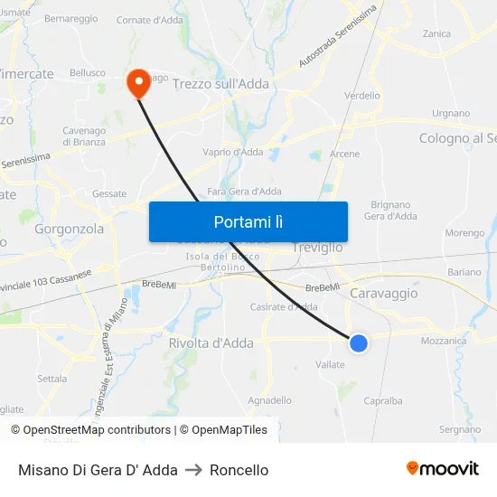 Misano Di Gera D' Adda to Roncello map