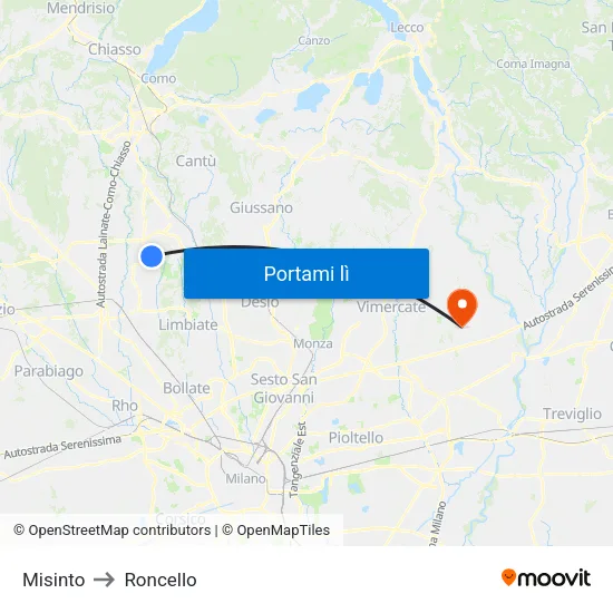 Misinto to Roncello map