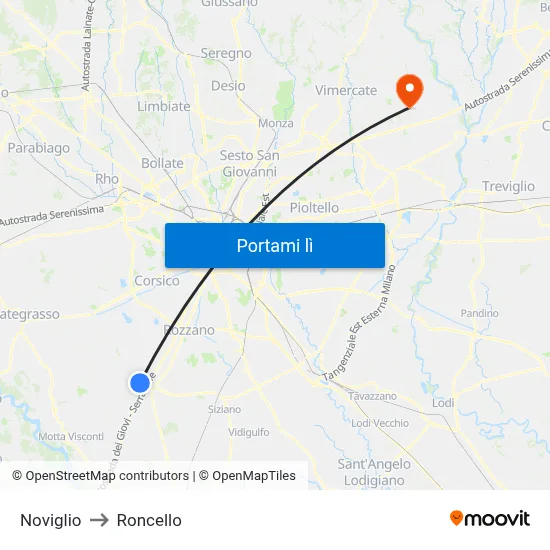Noviglio to Roncello map