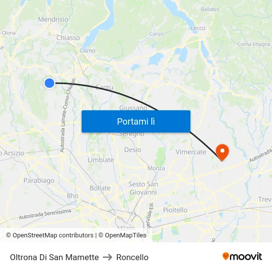 Oltrona Di San Mamette to Roncello map