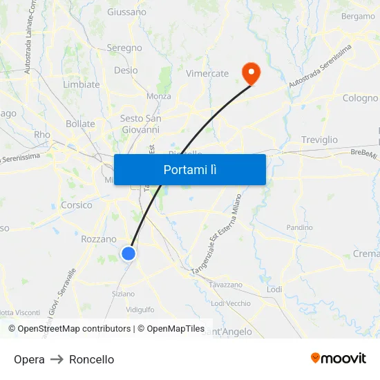 Opera to Roncello map