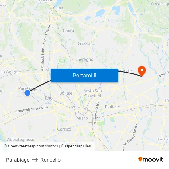 Parabiago to Roncello map