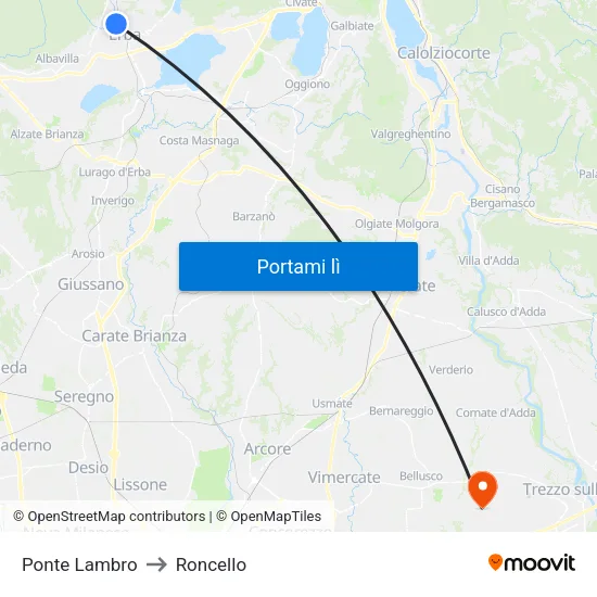 Ponte Lambro to Roncello map