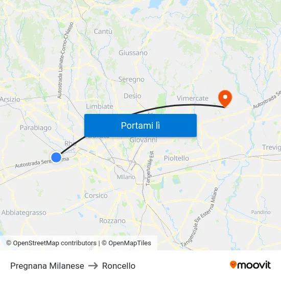 Pregnana Milanese to Roncello map