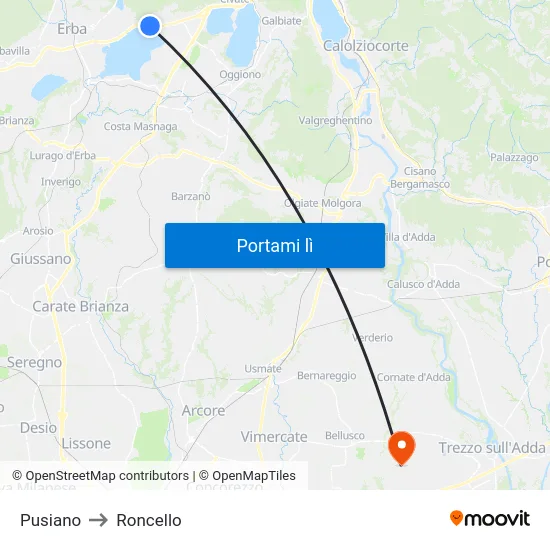 Pusiano to Roncello map