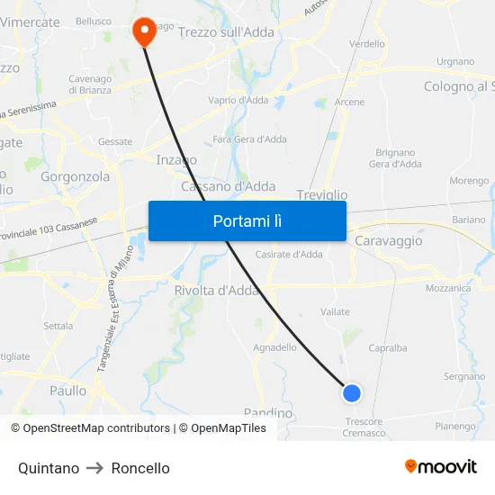 Quintano to Roncello map