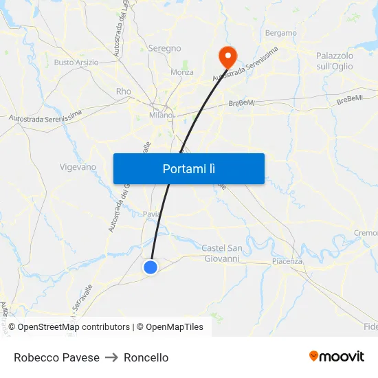 Robecco Pavese to Roncello map