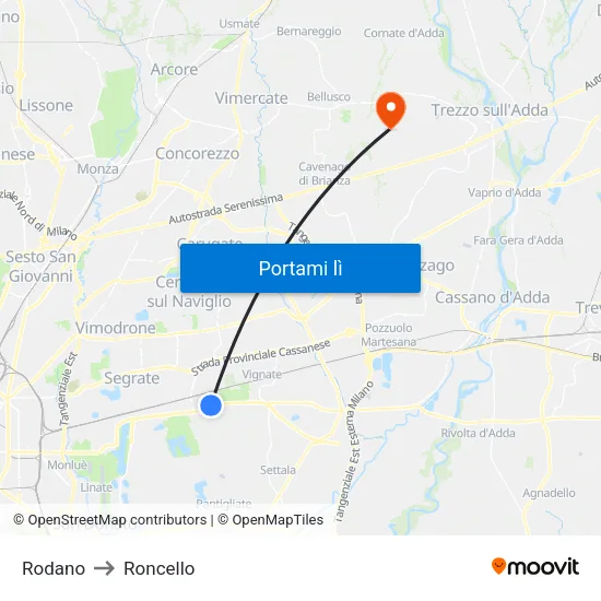 Rodano to Roncello map
