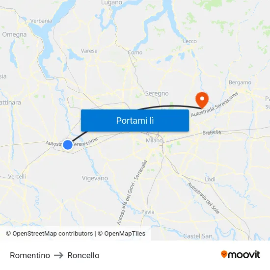 Romentino to Roncello map