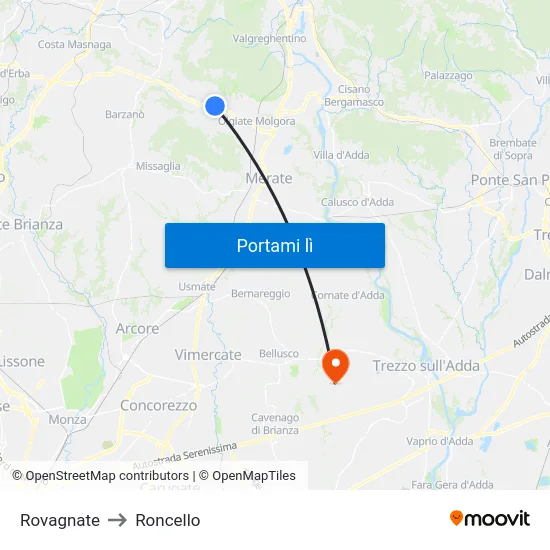 Rovagnate to Roncello map