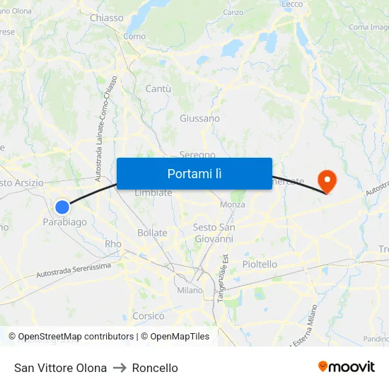 San Vittore Olona to Roncello map