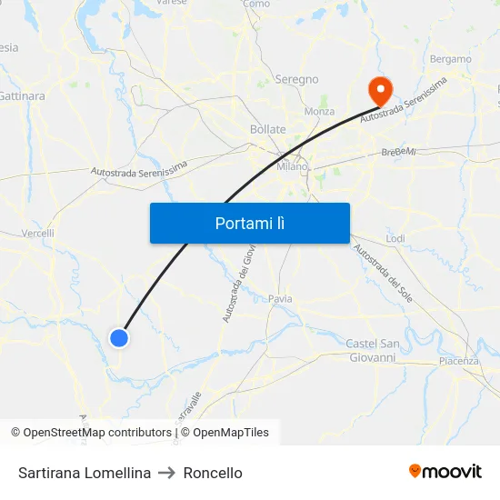 Sartirana Lomellina to Roncello map